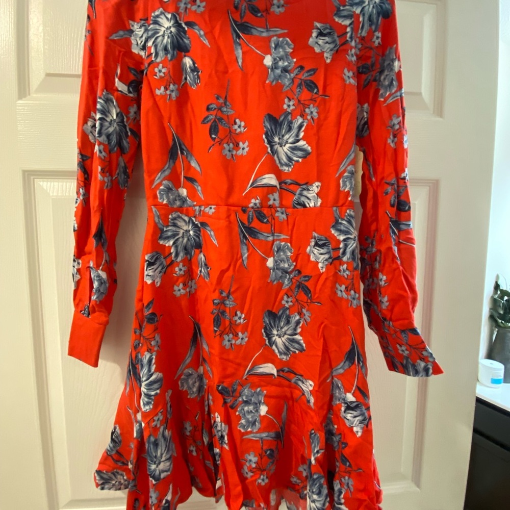 Floral Red and Blue Long Sleeve Dress